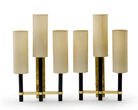 Appraisal: PAIR OF ITALIAN WALL LIGHTS circa Brass and black lacquered