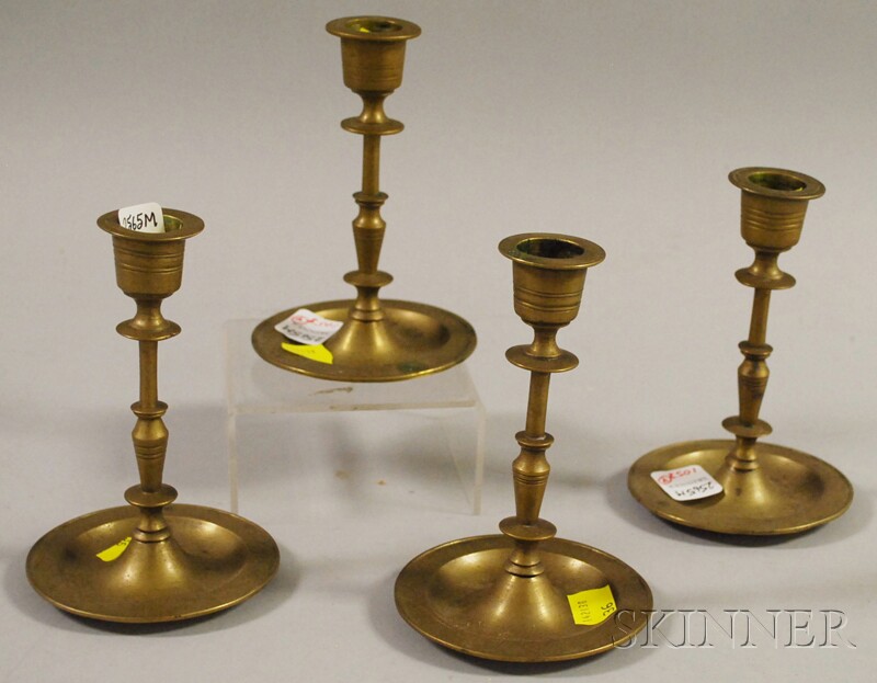 Appraisal: Set of Four Brass Candlesticks ht in