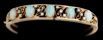 Appraisal: karat yellow gold opal and diamond bangle braceletSet with five