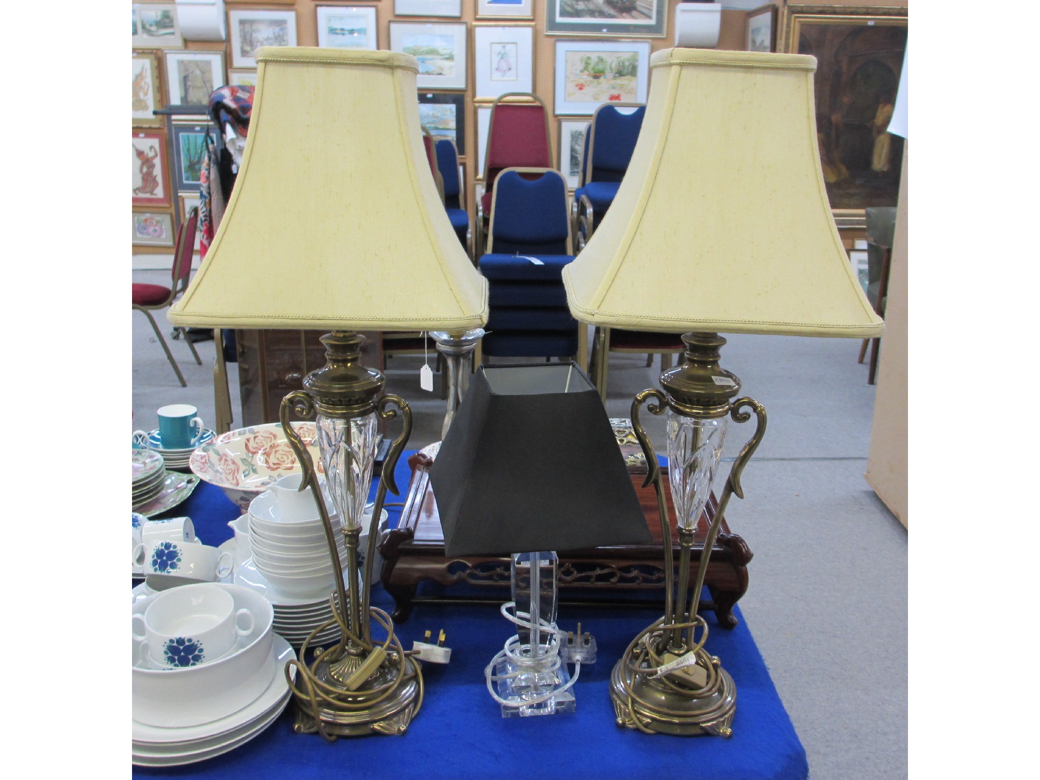 Appraisal: Pair of gilded metal and cut glass table lights and