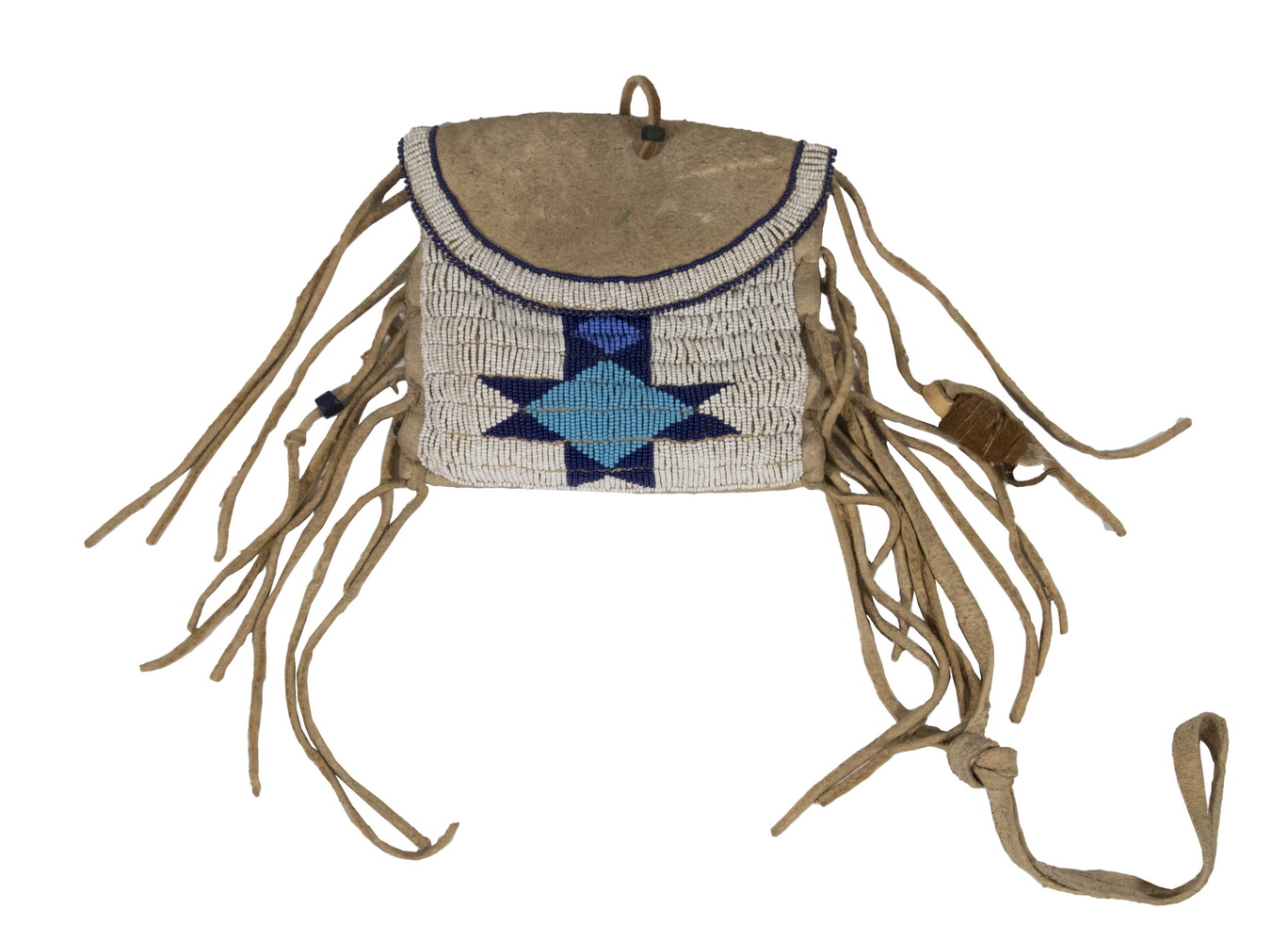 Appraisal: EARLY TH C SIOUX FRINGED AND BEADED MEDICINE BAG Soft