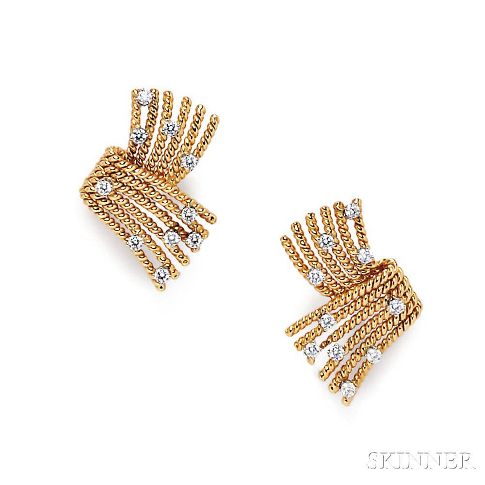 Appraisal: kt Gold Platinum and Diamond V-Rope Earclips Schlumberger Tiffany Co