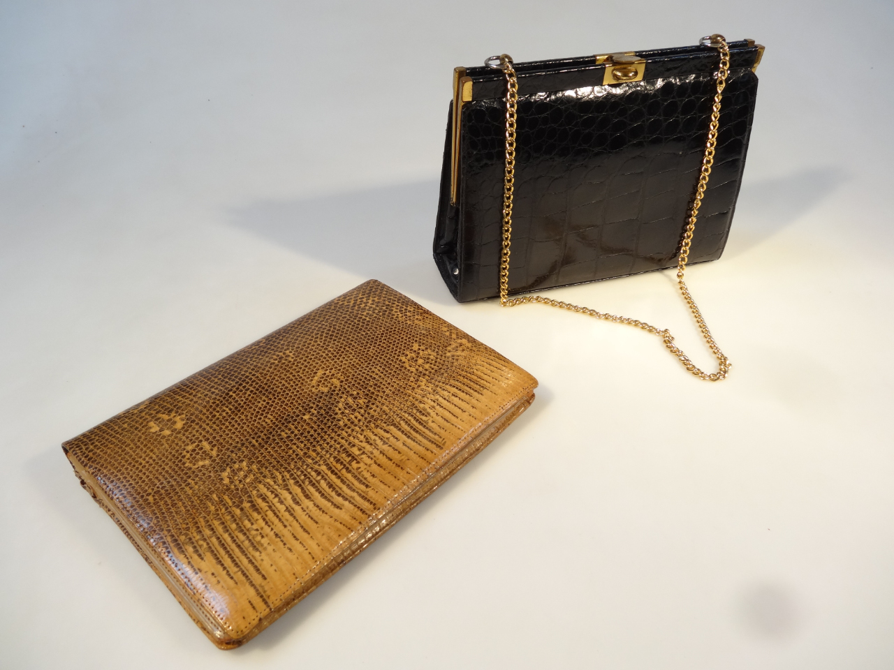 Appraisal: Various evening bags alligator style 's in black with gilt