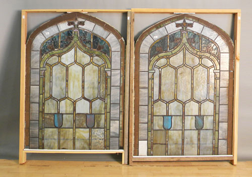 Appraisal: Pair of stained glass windows ca each in two sections