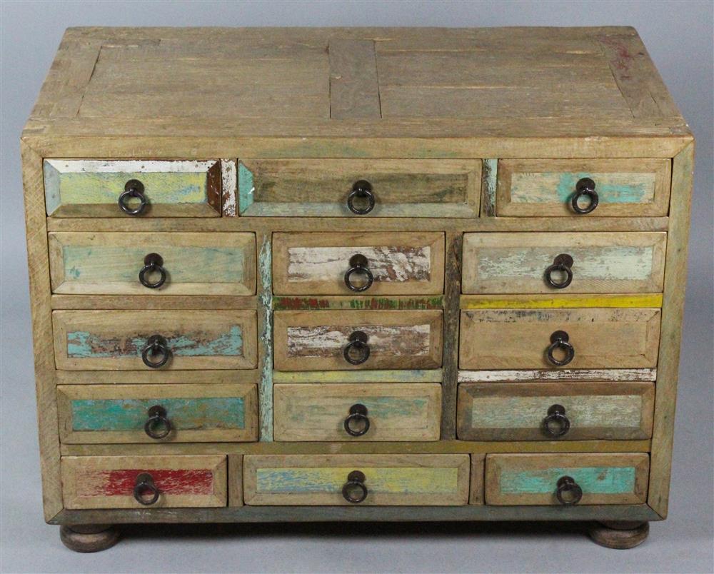 Appraisal: FIFTEEN DRAWER CURIOSITY CHEST having a rectangular and paneled top