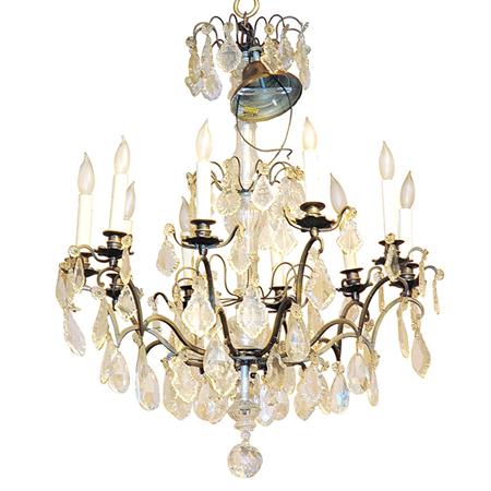 Appraisal: Louis XV Style Patinated-Metal and Glass Six-Light Chandelier Estimate nbsp