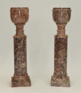 Appraisal: PR Italian Rouge Marble Pedestal Planters ITALY EARLY TH CENTURY