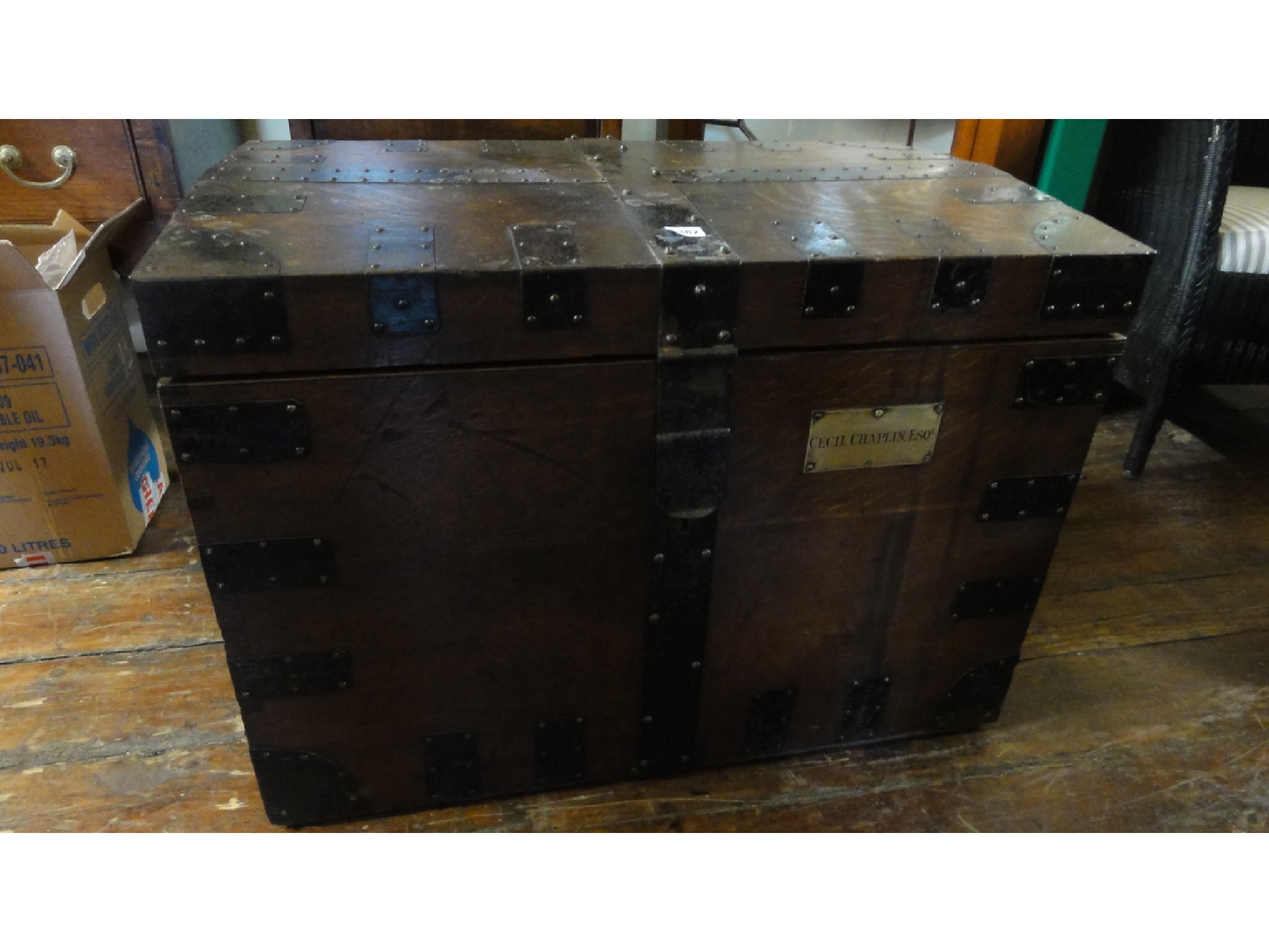 Appraisal: A Victorian oak silver chest of usual form with steel