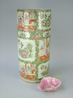 Appraisal: A Chinese cylindrical famille rose stick stand th century enamelled