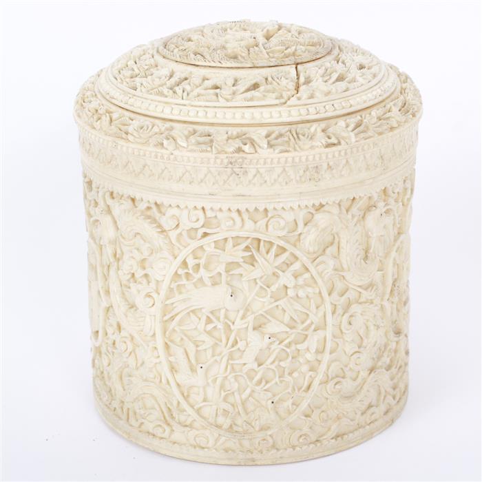 Appraisal: Chinese carved ivory tea caddy featuring a dragon motif in