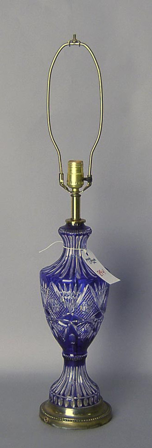 Appraisal: Cobalt cut to clear table lamp h - base Provenance