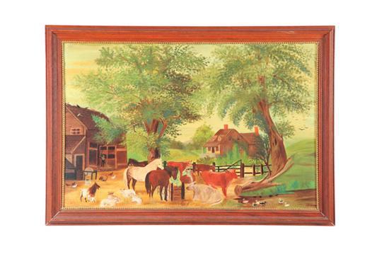 Appraisal: NAIVE BARNYARD SCENE AMERICAN SCHOOL ST HALF- TH CENTURY Oil