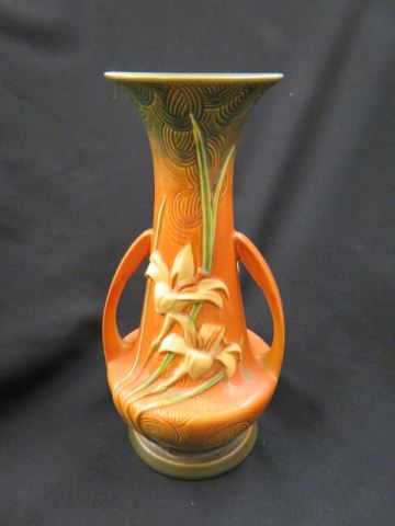 Appraisal: Roseville Pottery Zephyr Lily Vase brown green - 's excellent