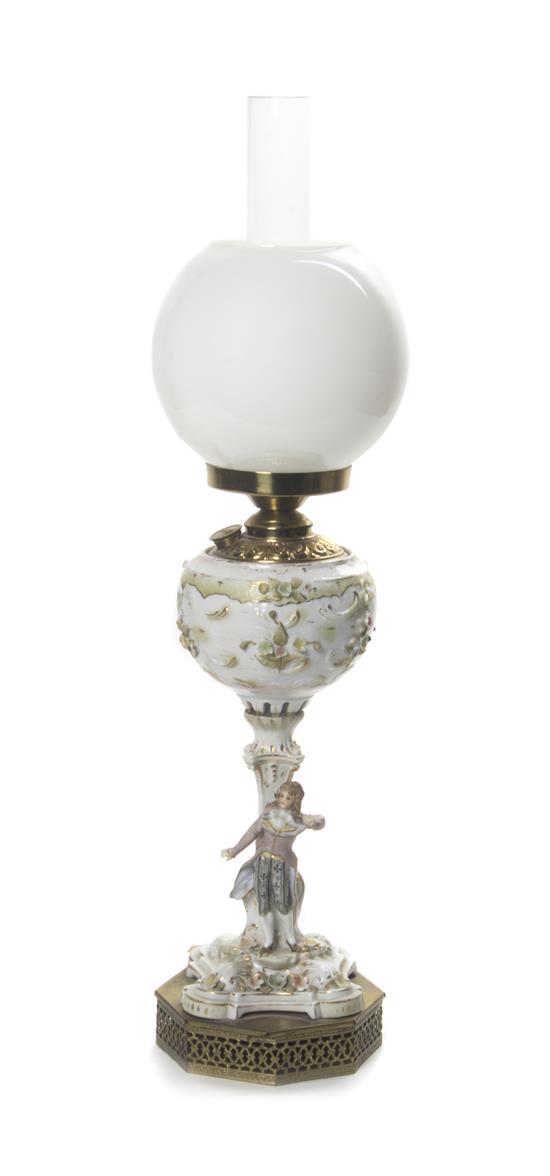 Appraisal: Sale Lot A Dresden Figural Oil Lamp decorated with a