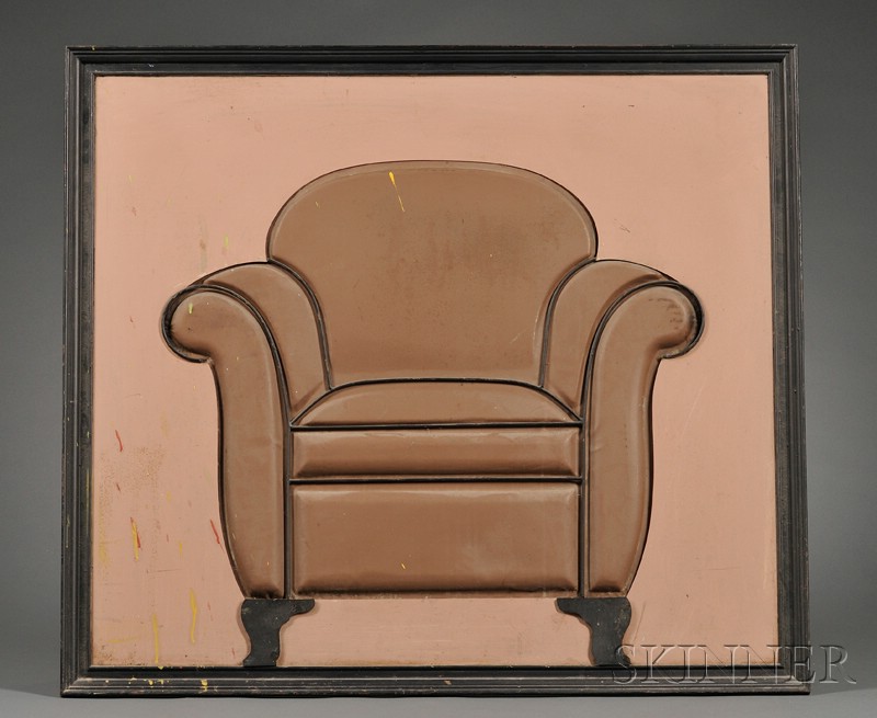 Appraisal: Painted Embossed Sheet Metal Upholstery Display Chair Sign Display Devices