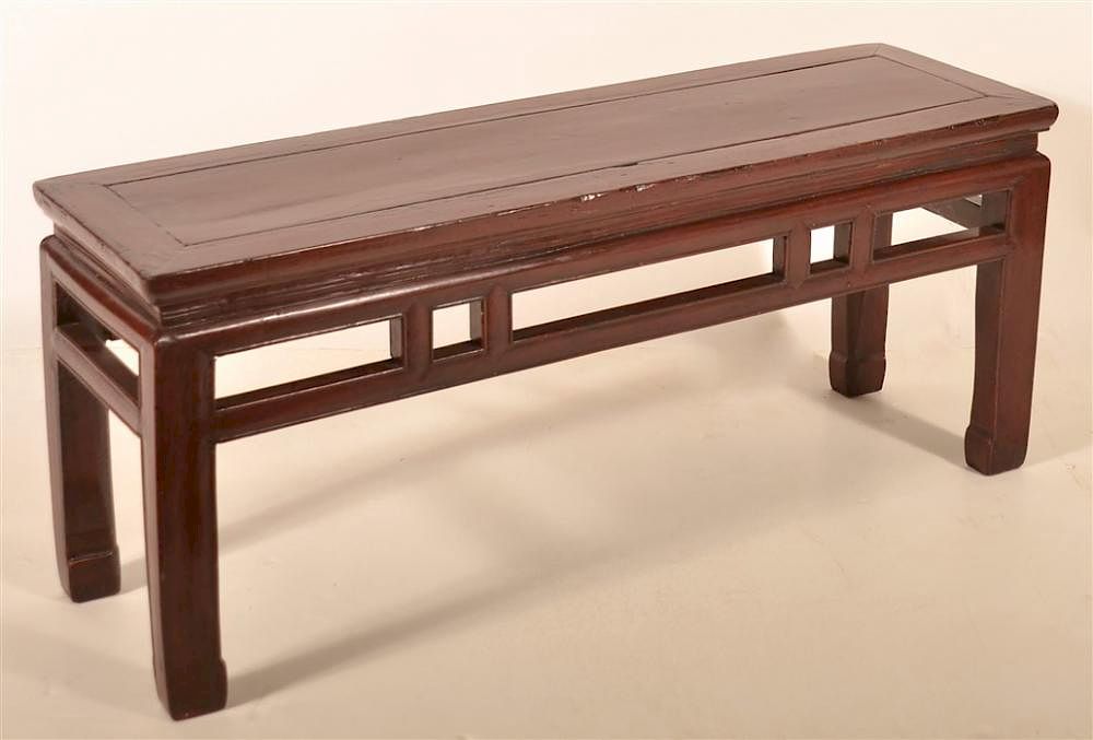 Appraisal: Vintage Chinese Lacquered Elmwood Bench Vintage Chinese Lacquered Elmwood Bench