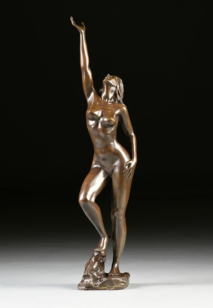 Appraisal: GABRIEL PONZANELLI Mexican - A BRONZE SCULPTURE Nude Lady Stretching