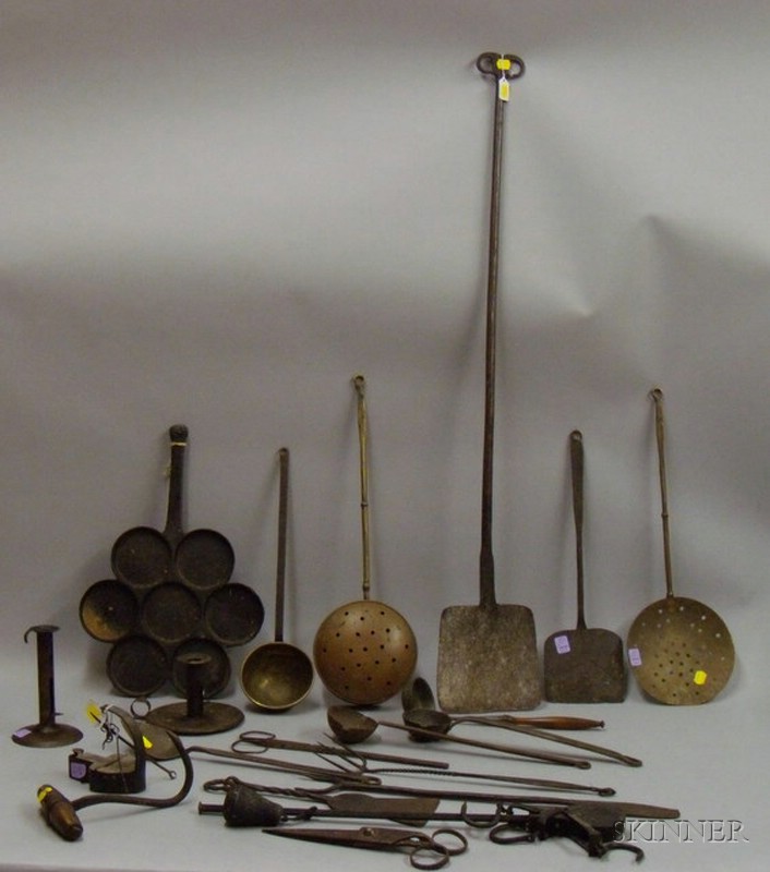 Appraisal: Group of Metal Hearth and Domestic Items a wrought iron