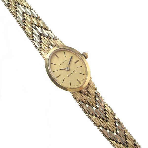 Appraisal: A lady's gold bracelet watch dial signed Geneva