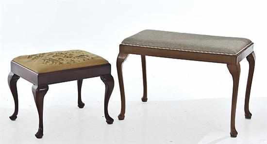 Appraisal: Mahogany bench and stool upholstered seat above square frieze leading