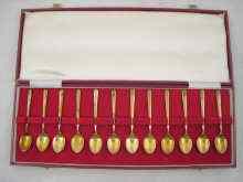 Appraisal: A boxed set of twelve silver gilt coffee spoons Birmingham