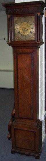 Appraisal: A early th Century oak longcase clock with blind fret