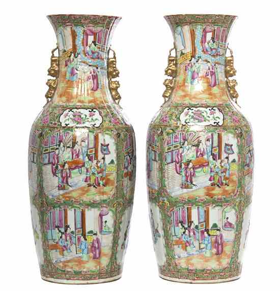 Appraisal: A Pair of Rose Medallion Baluster Vases each having a