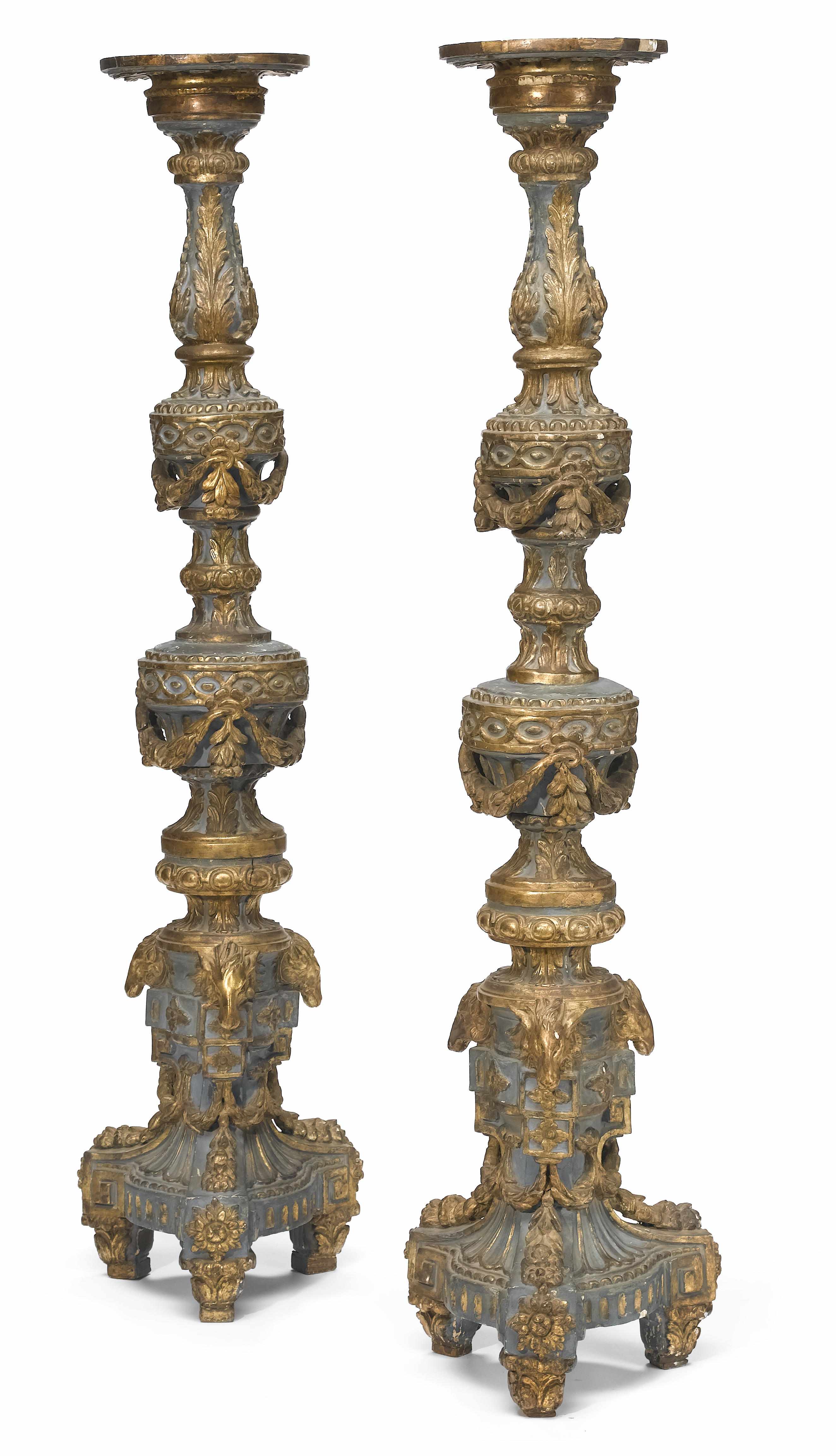 Appraisal: A pair of Italian Baroque parcel gilt and blue painted