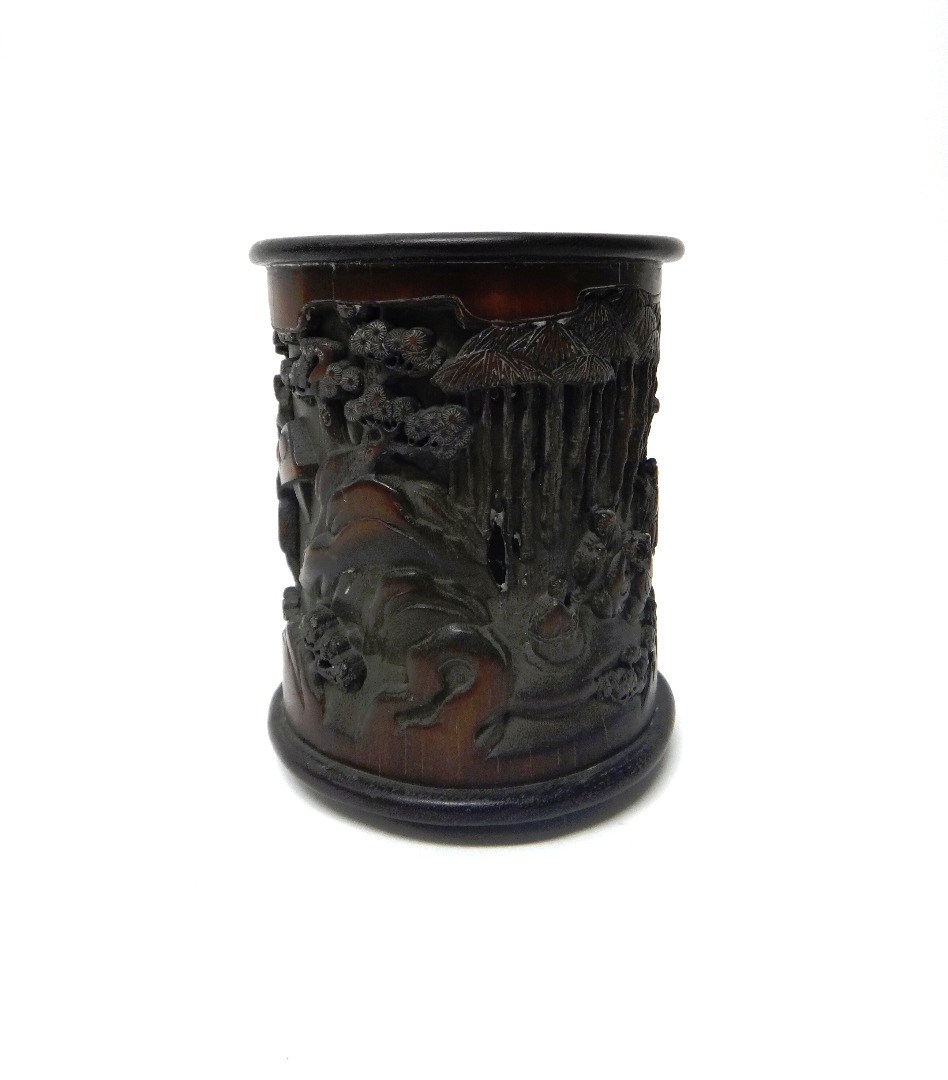 Appraisal: A Chinese bamboo brush pot th century carved and pierced