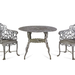 Appraisal: A Set of Three Victorian Style Cast Iron Garden Tables