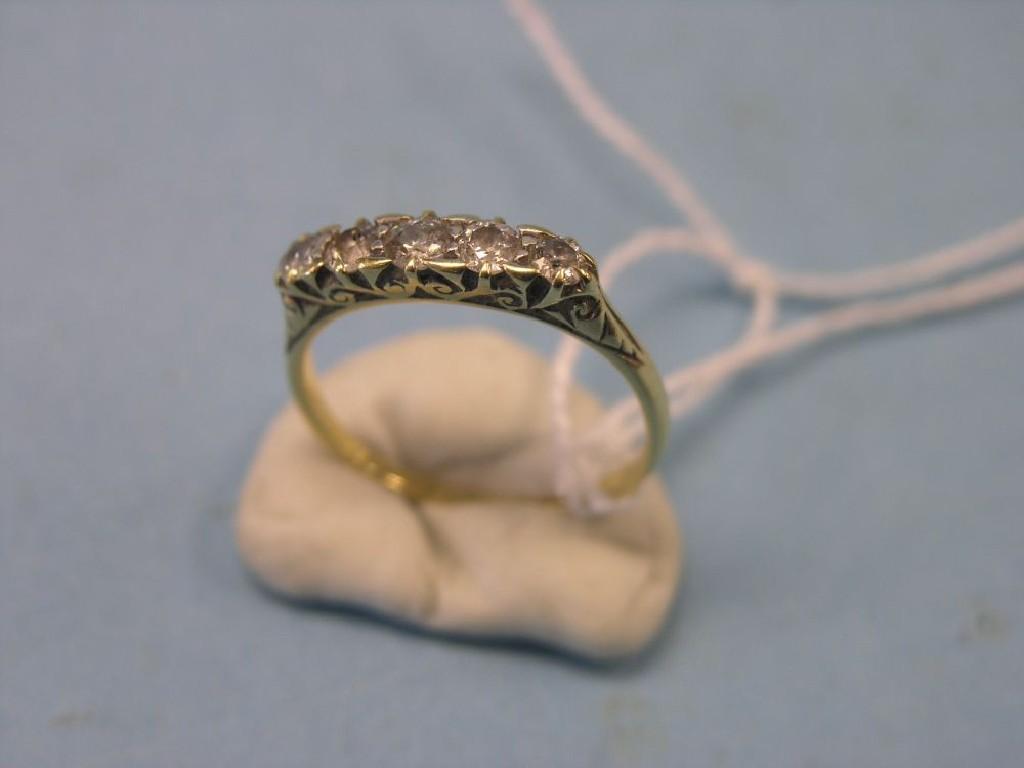 Appraisal: A Victorian ct gold and diamond half-hoop ring five diamonds