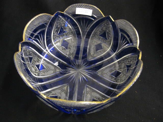 Appraisal: Cobalt Cut-to-Clear Bowl diamond fan cut work with engraved panels