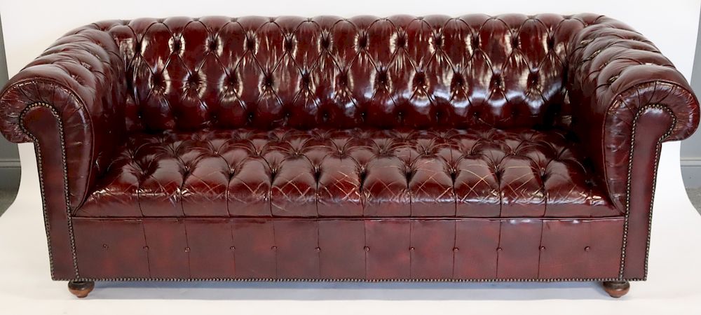 Appraisal: Vintage Leather Chesterfield Sofa From a Garden City L I