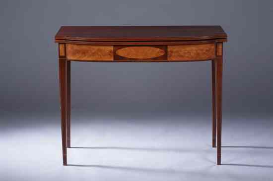 Appraisal: AMERICAN FEDERAL MAHOGANY INLAID CARD TABLE New England early th