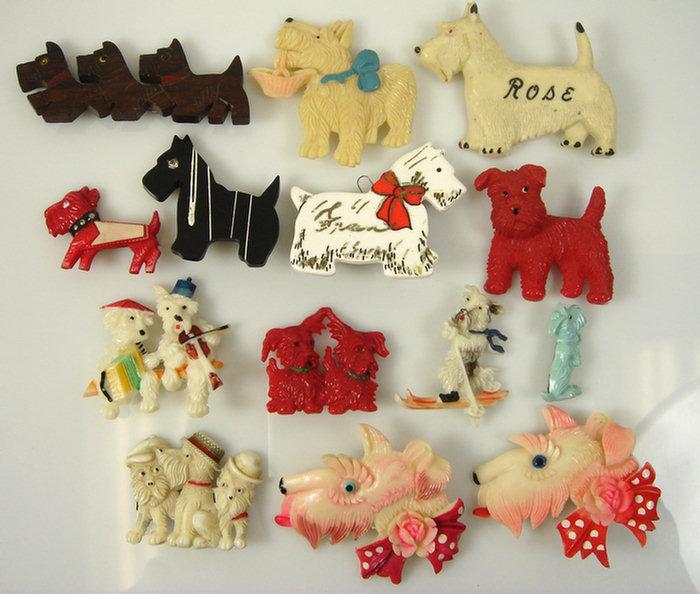 Appraisal: costume jewelry plastic Scottie pins with articulated heads - in