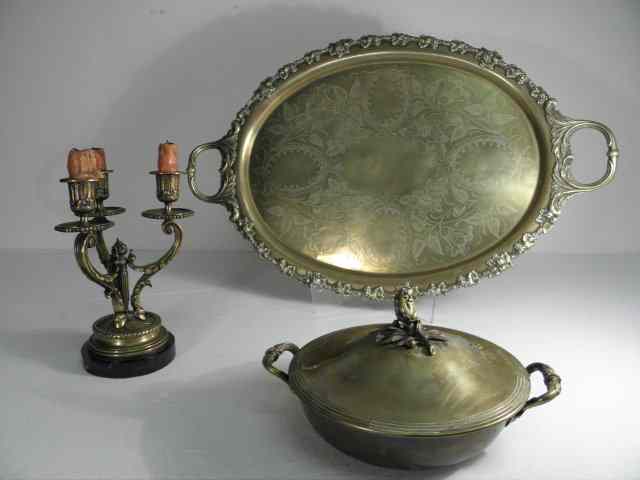 Appraisal: Lot of three gilt brass tablewares Includes a Christofle covered