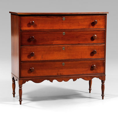 Appraisal: American Federal cherry chest poplar secondary four graduated dovetailed drawers