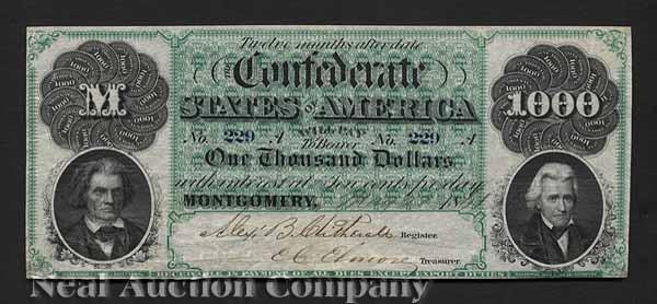 Appraisal: Confederate Currency T- st Issue Montgomery May th Calhoun and