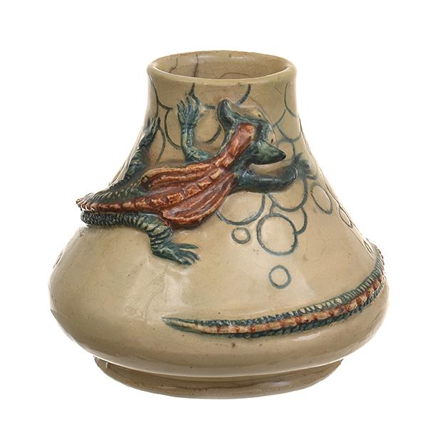 Appraisal: MARGUERITE MAHOOD ACT C - APPREHENSIVE DRAGON VASE incised Apprehensive