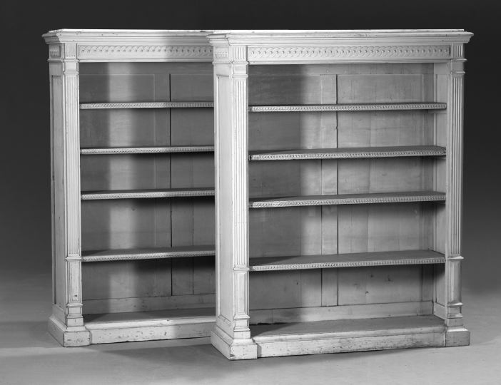 Appraisal: Good Pair of Polychromed Open Bookcases ca with marble tops