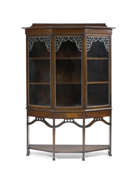 Appraisal: An Art Nouveau mahogany display cabinet circa of canted section