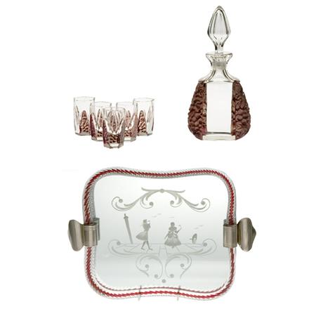 Appraisal: Assembled Art Deco Style Molded Glass Liqueur Set Estimate -