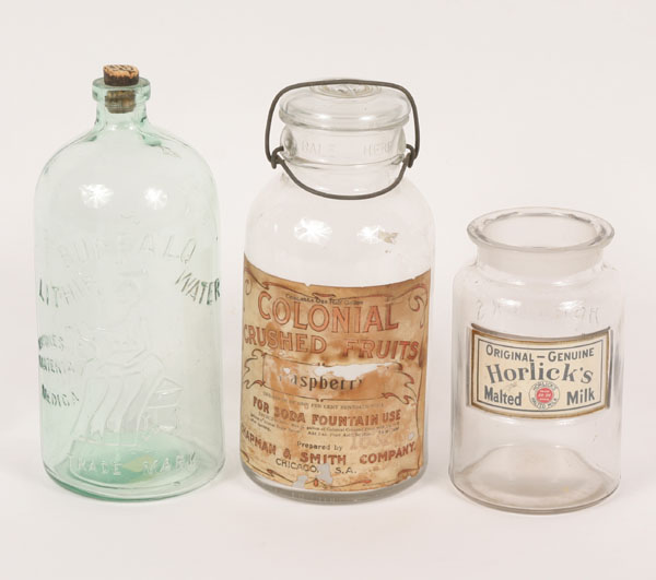 Appraisal: Horlick's with glass label Colonial Fruit Extract and Buffalo Lithia