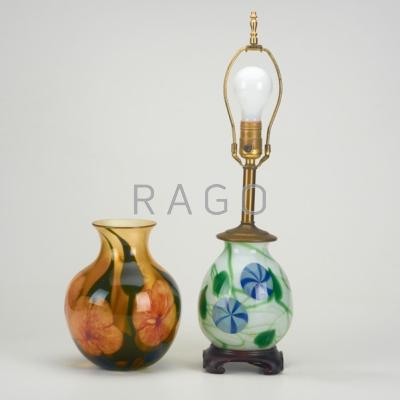 Appraisal: CHARLES LOTTON Multi Flora glass vase and table lamp Signed