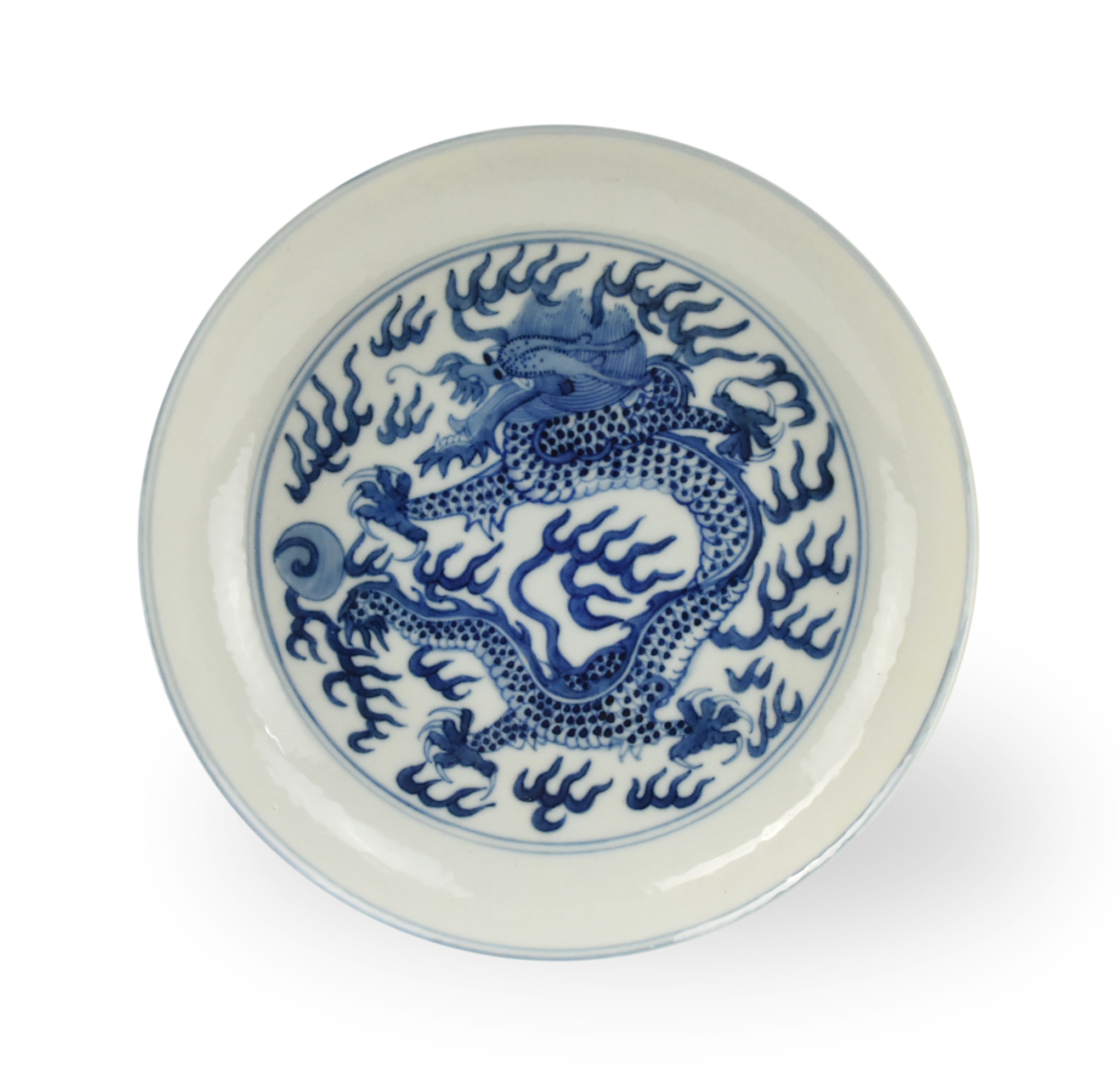 Appraisal: CHINESE BLUE WHITE DRAGON PLATE W QIANLONG MARK Chinese Qianlong