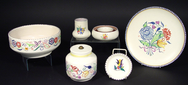 Appraisal: Six Poole Pottery traditional items all hand painted with flowers