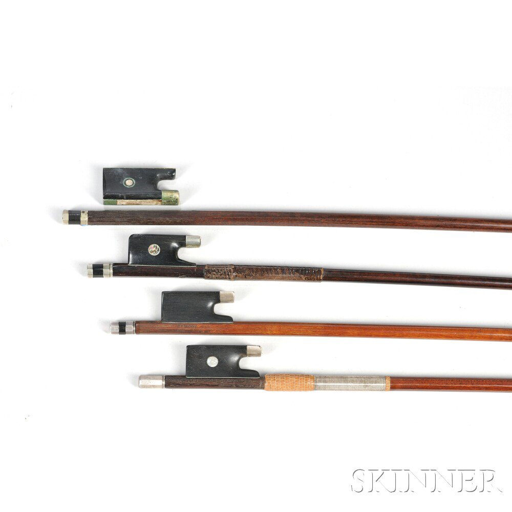 Appraisal: Three Violin Bows and a Viola Bow Various Mounts the