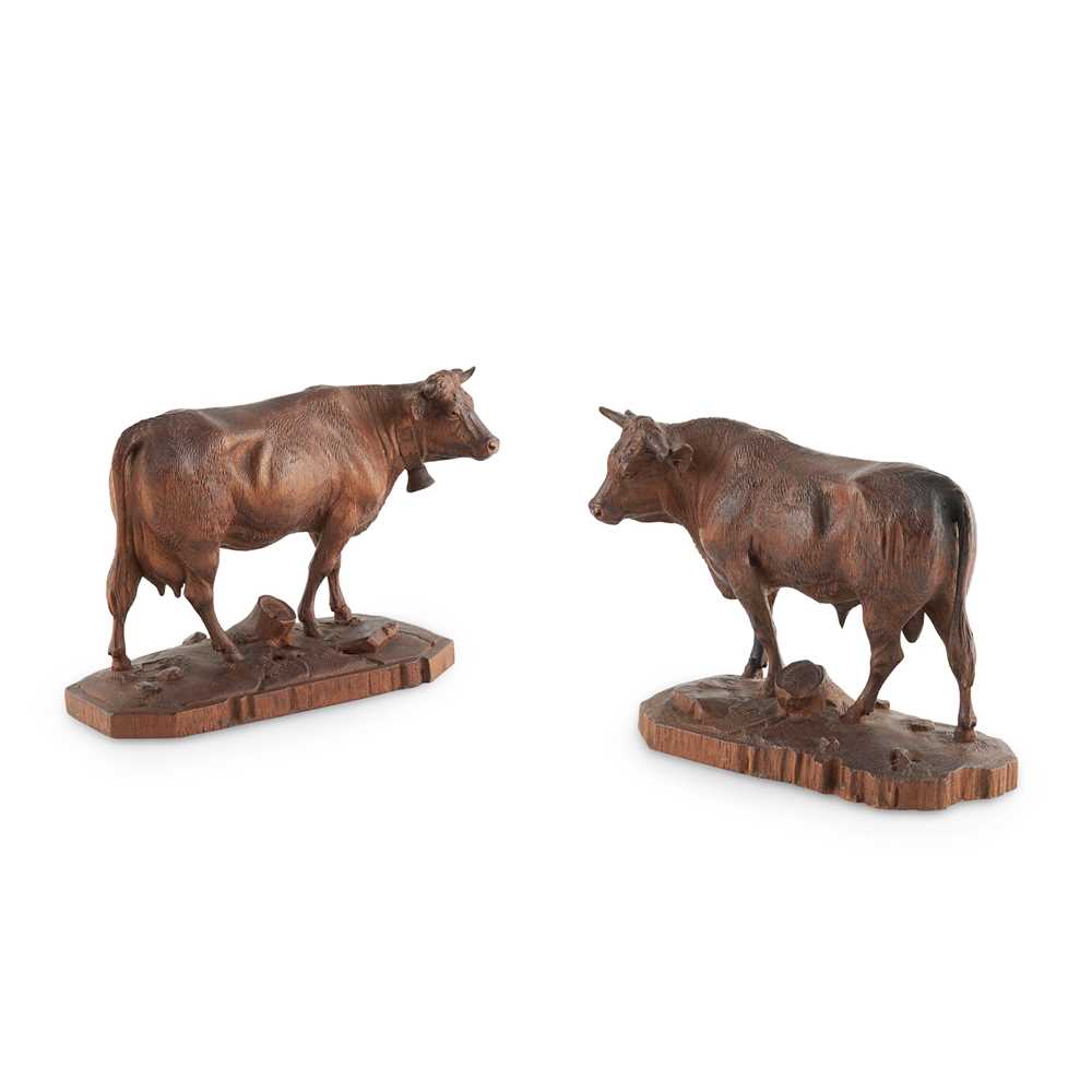 Appraisal: PAIR OF FINELY CARVED WALNUT BLACK FOREST COW AND BULL