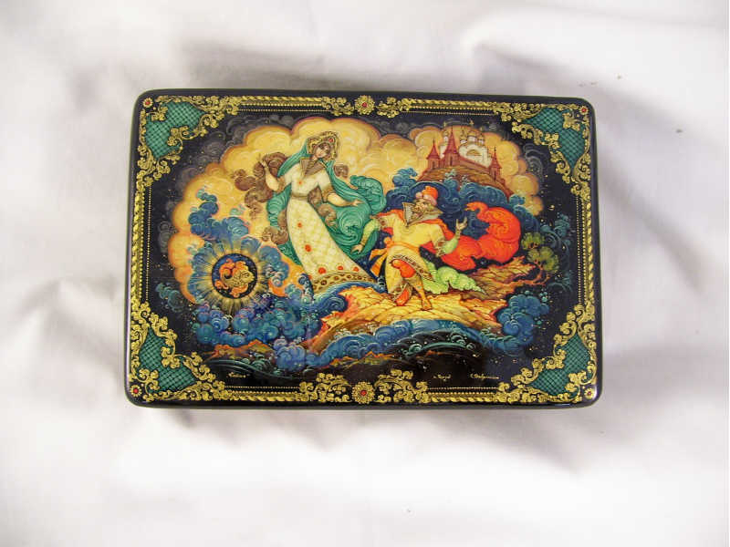 Appraisal: Russian Lacquered Box Russian lacquered box with fairy tale scene