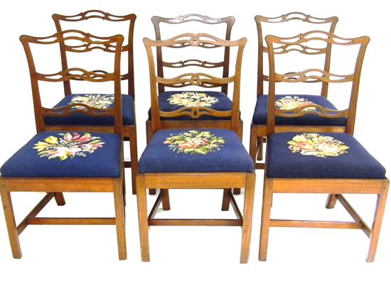 Appraisal: Six matching Chippendale style side chairs mahogany ribbon back pierced